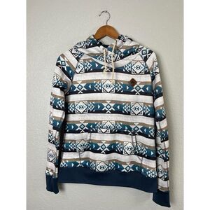 Burton Women's Size L Blue White Pullover Hoodie Dryride Printed Long Sleeve